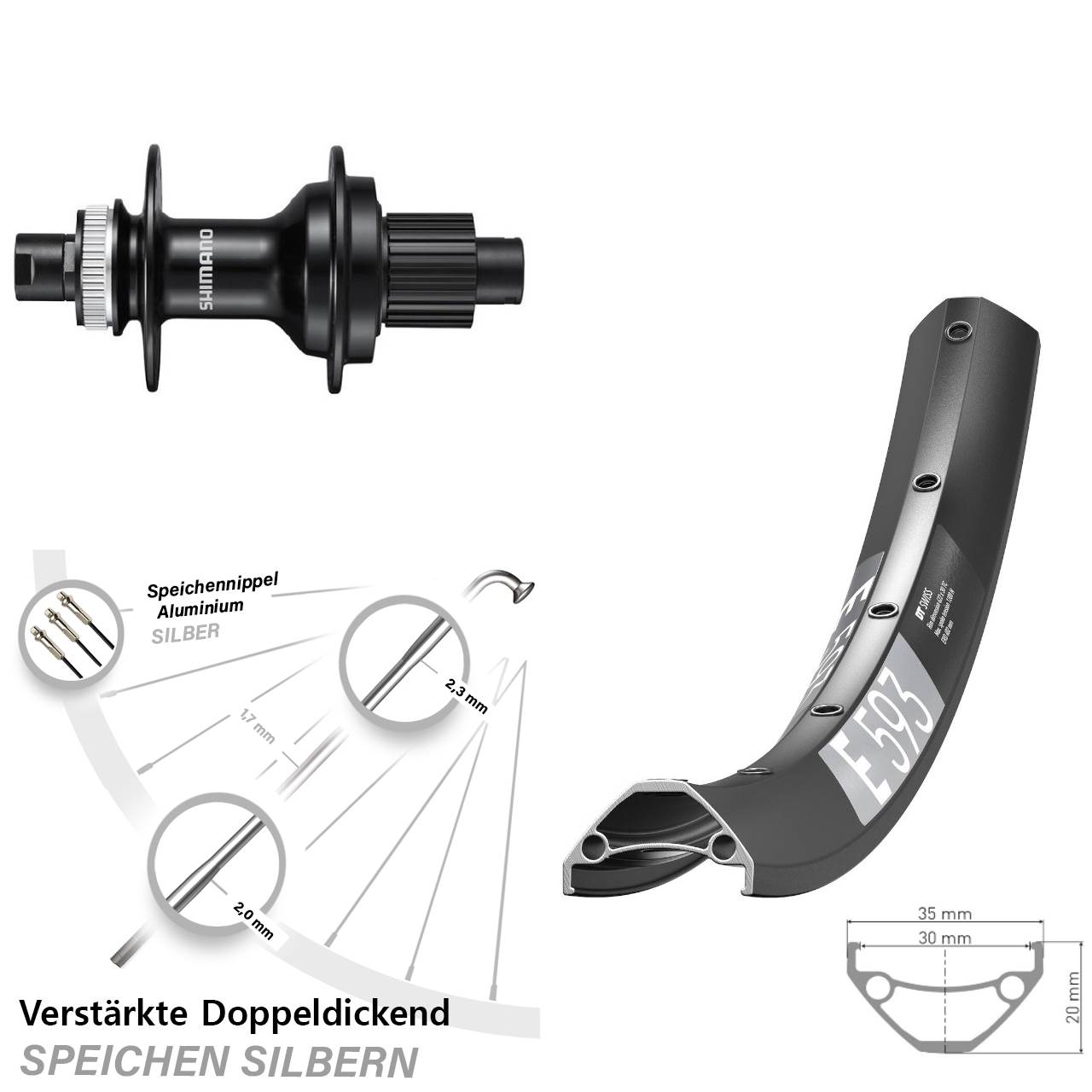 DT Swiss E593 Shimano FH-MT510 29 Zoll Hinterrad Centerlock 12x142 Micro Spline