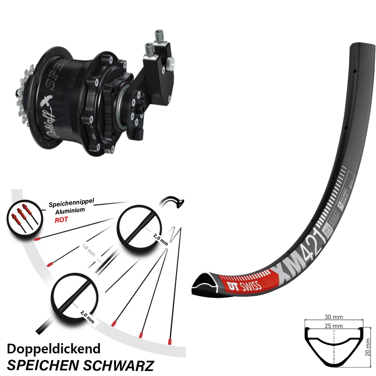 Disc Hinterrrad 650B DT Swiss XM421 Rohloff CC DB OEM Tandem