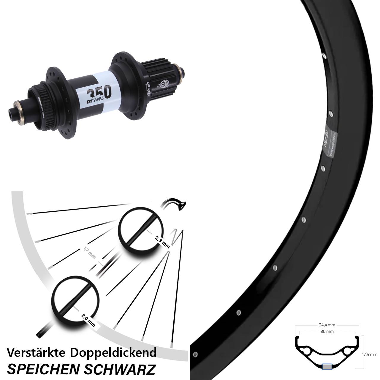 Boost Hinterrad QR 29 Zoll Ryde Disc 30 DT Swiss 350 Shimano Micro Spline