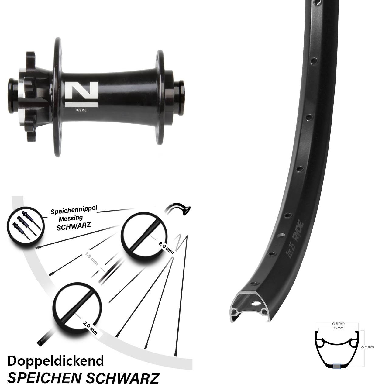 Vorderrad 29 Zoll Ryde ZAC 25 Novatec D791SB 12x100 6-Loch