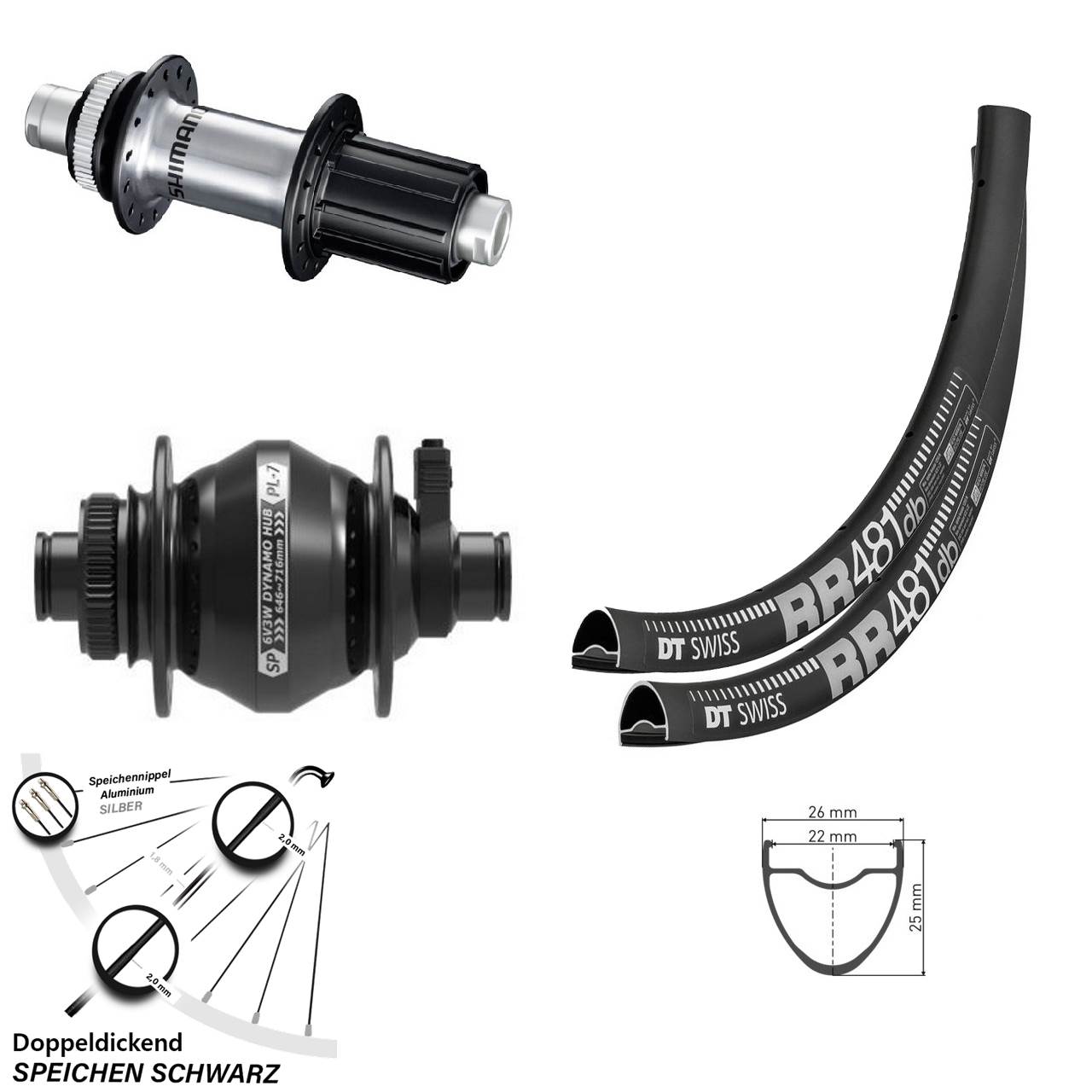 Laufradsatz 28 Zoll DT Swiss RR481 SP PL-7 Shimano GRX 8-12 fach HG 12x100/142