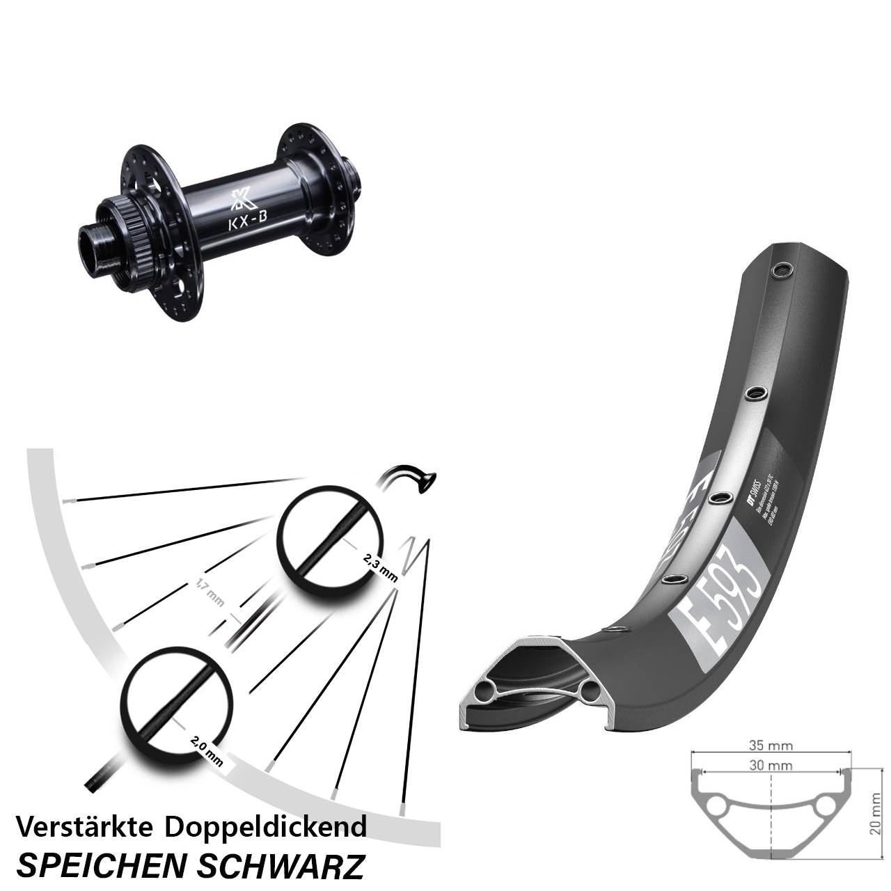 DT Swiss E 593 KX-B 27,5 Zoll Disc Vorderrad 15x110 Boost