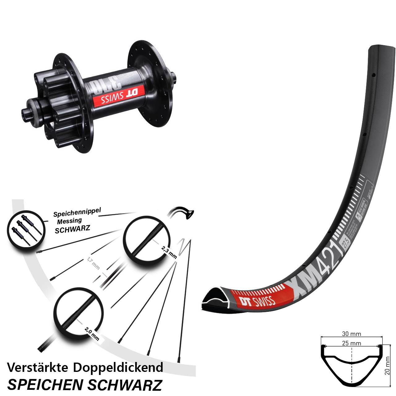 6-Loch Vorderrad QR 29 Zoll DT Swiss XM421 DT Swiss 370