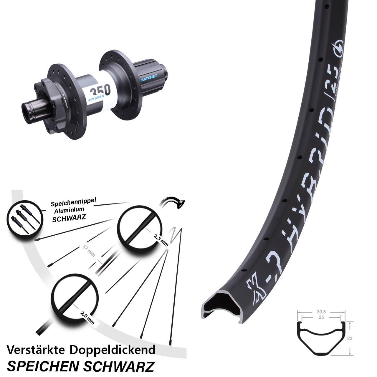650B KX-R Hybrid 25 DT Swiss 350 6-Loch 12x148 Hinterrad Boost 8-11 fach HG