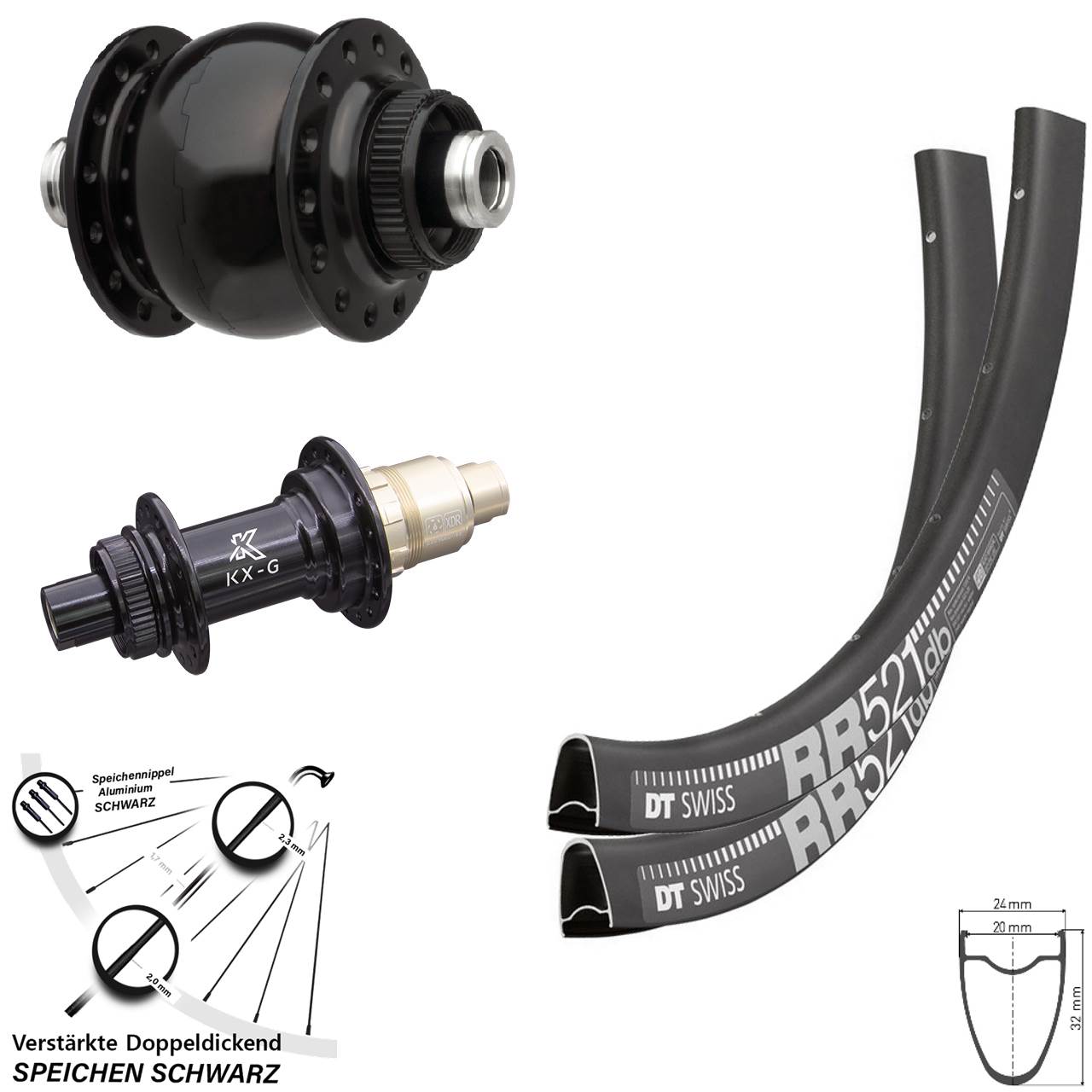 Disc Laufrad-Satz DT Swiss RR521 KX-G SON 28 Zoll XDR 11-12 fach 12x100/142