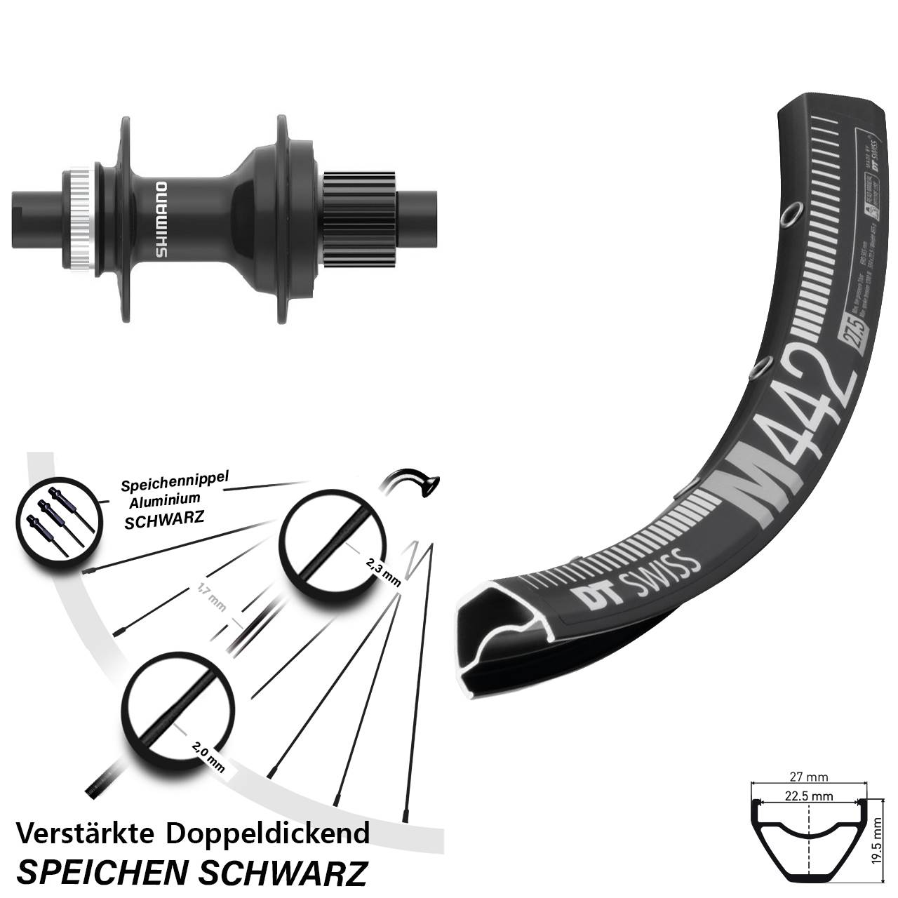 Hinterrad Centerlock 28 Zoll DT Swiss M 442 Shimano FH-MT410 Micro Spline 12x142