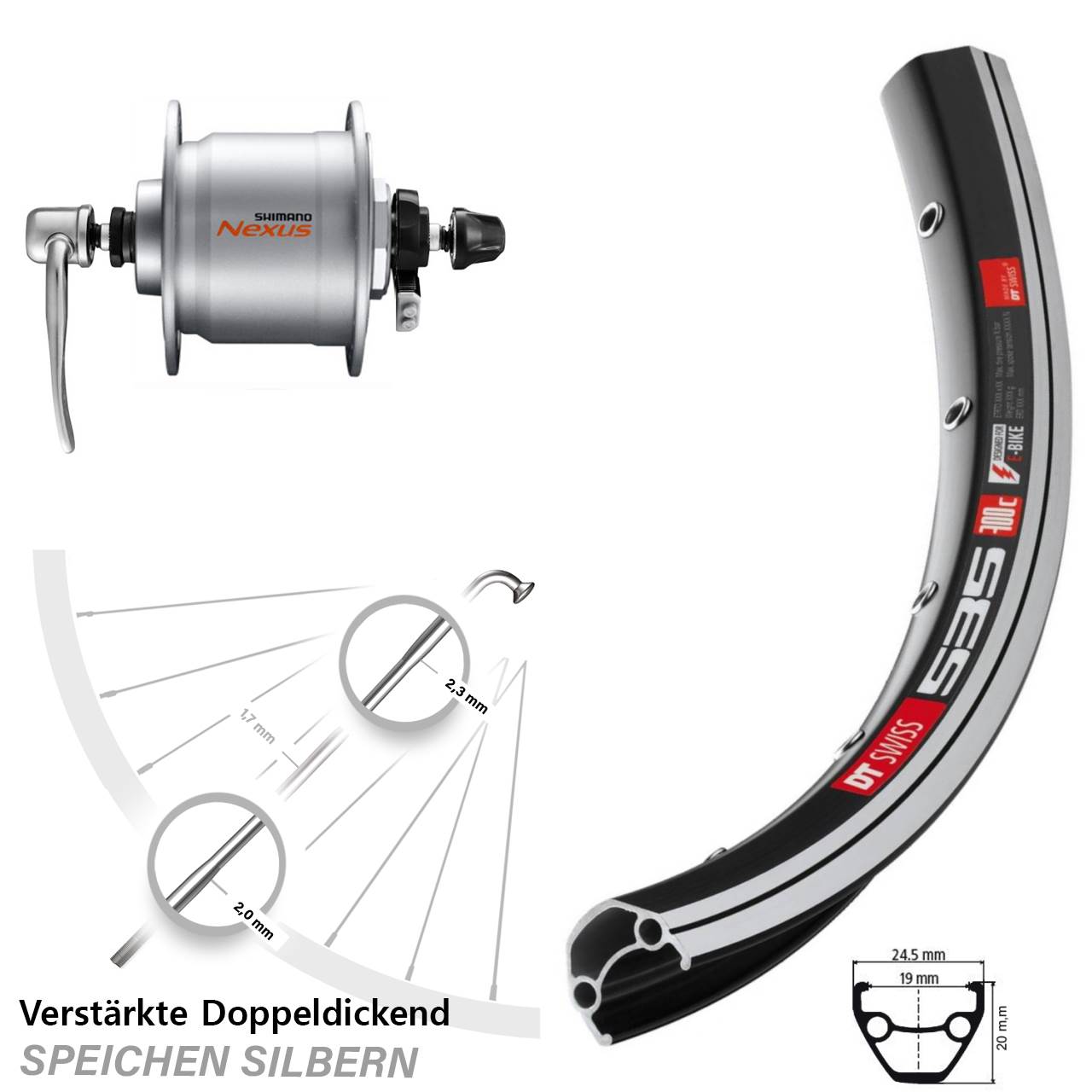 DT Swiss 535 Shimano DH-C3000 26 Zoll Nabendynamovorderrad QR