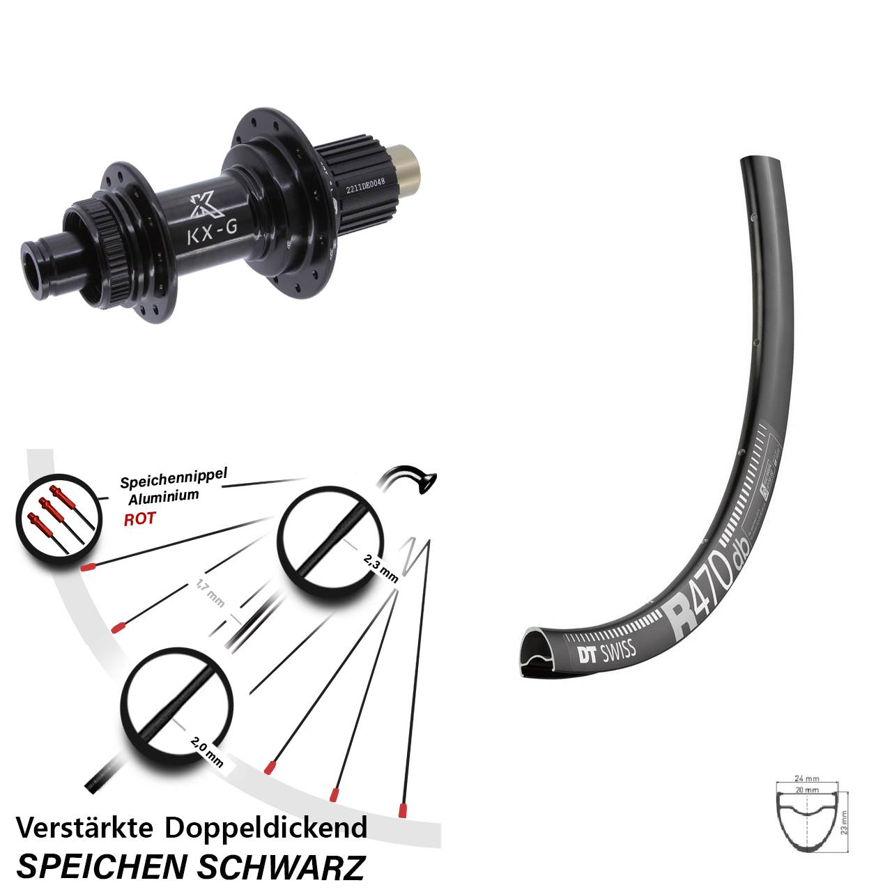 Centerlock Hinterrad 28 Zoll DT Swiss R 470 KX-G Micro Spline 12x142