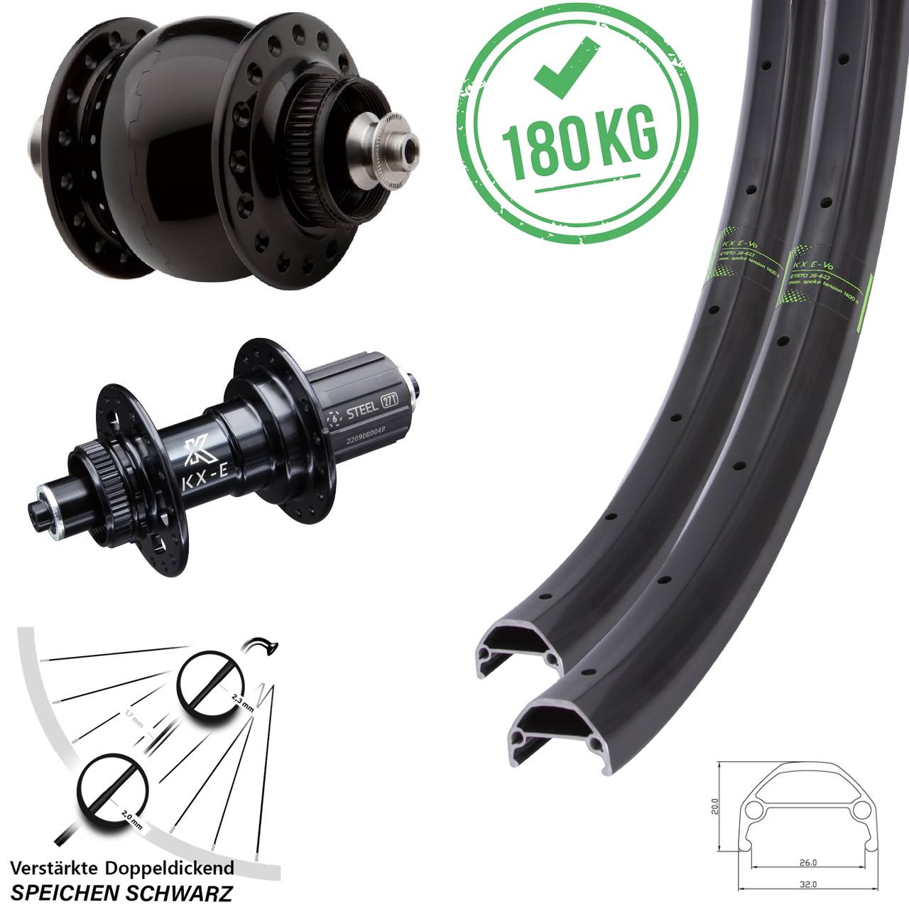 29 Zoll Laufradsatz KX-Evo 26 Nabe verstärkt SON 28 Dynamo Centerlock 100x135 mm
