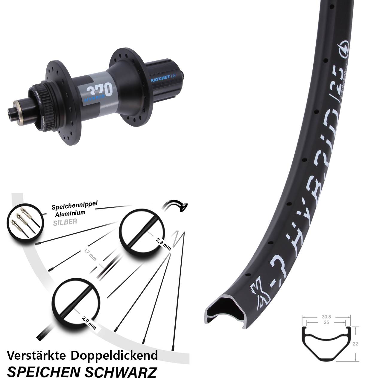 Disc Hinterrad 26 Zoll KX-R Hybrid 25 DT Swiss 370 8-11 fach HG für Schnellsp.