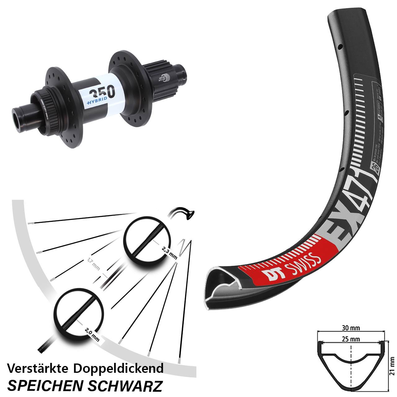 DT Swiss EX471-350 Hybrid 29 Zoll Centerlock Hinterrad 12x148 Boost Shimano Micro Spline