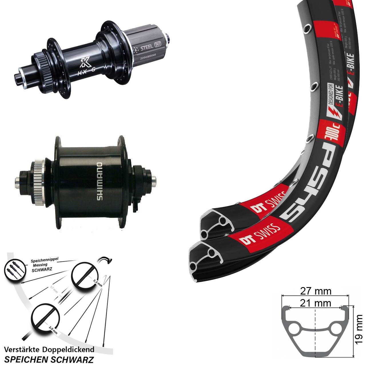 Laufradsatz Centerl. QR 26 Zoll DT Swiss 545d KX-GS Shimano DH-UR700 8-12 fach