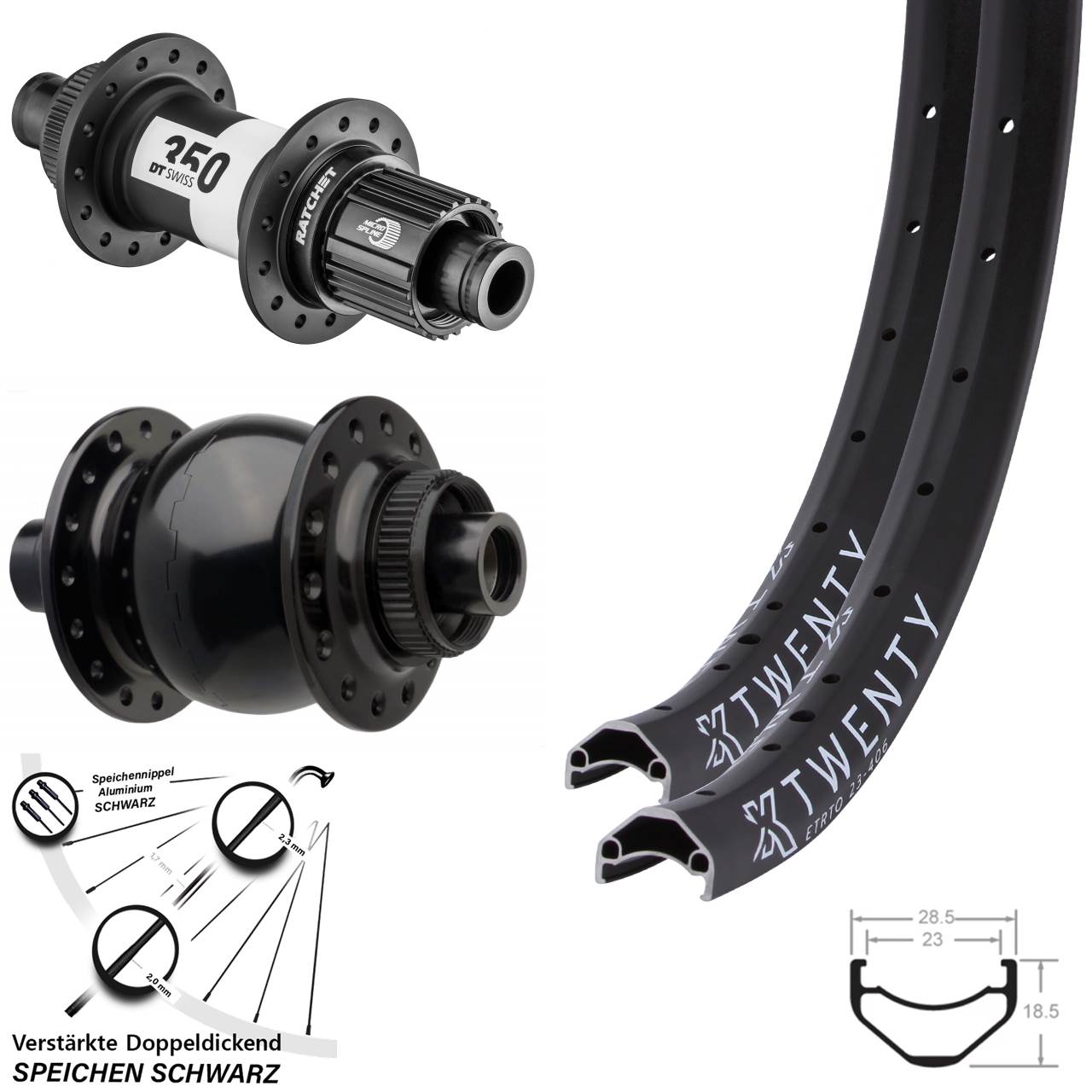 20 Zoll KX Twenty DT Swiss 350 SON 28 Boost Disc Laufradsatz Boost Micro Spline