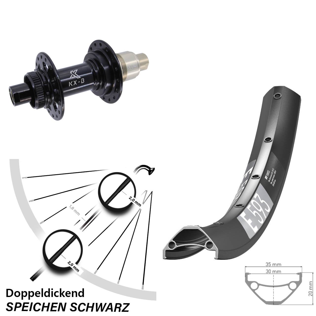 Centerlock Hinterrad 29 Zoll DT Swiss E 593 KX-B XD 11-12 fach 12x148