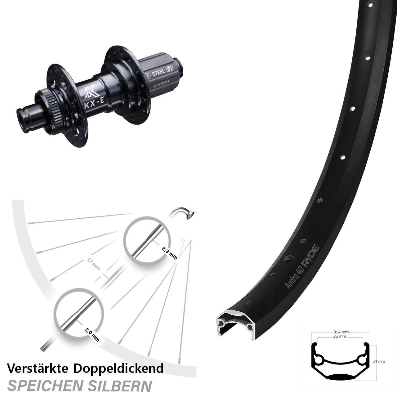 Ryde Andra 40 KX-E verstärkt 20 Zoll Disc Laufrad 12x142 8-12 fach