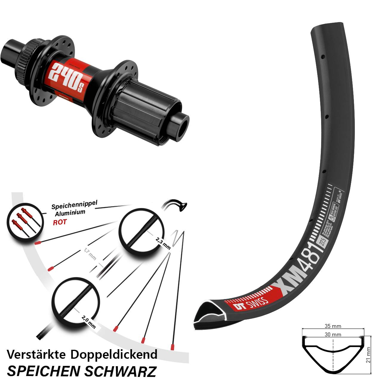 29 Zoll DT Swiss XM 481-240S Hinterrad Centerlock 12x148 8-11 fach
