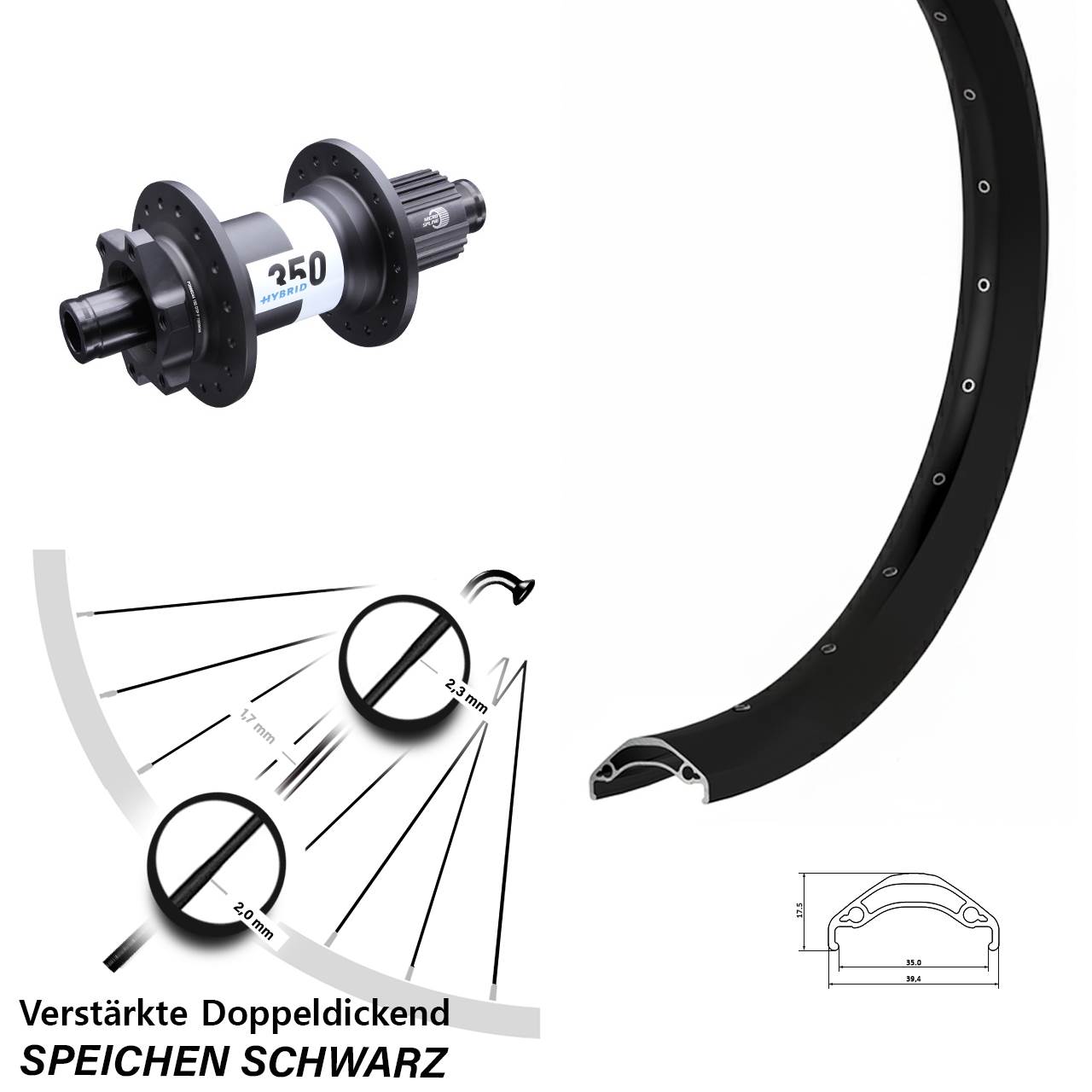 Hinterrad 29 Zoll Ryde Disc 35 DT Swiss Hybrid 350 Shimano Micro Spline 12x148