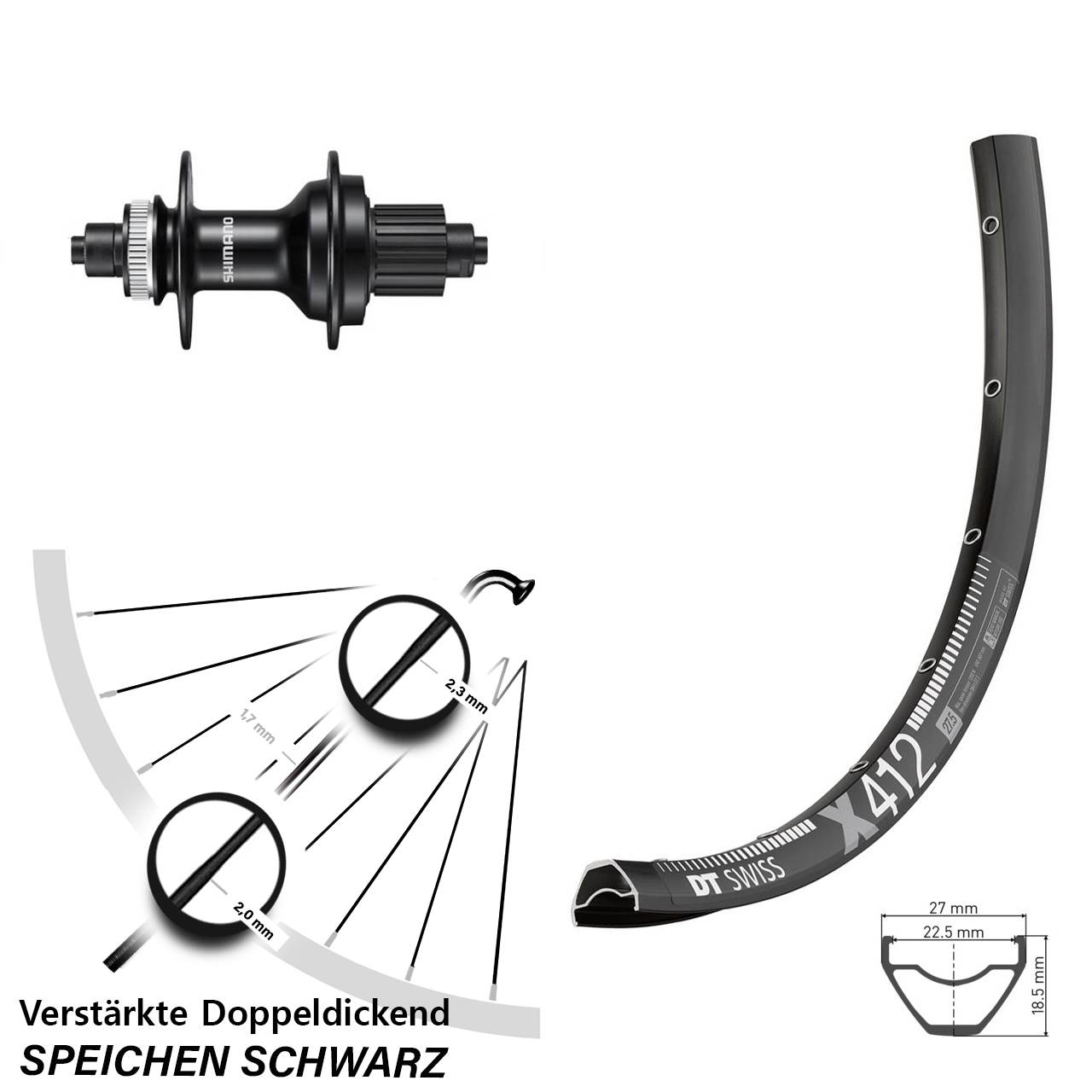 DT Swiss X412 Shimano FH-MT500 29 Zoll Disc Laufrad QR Micro Spline