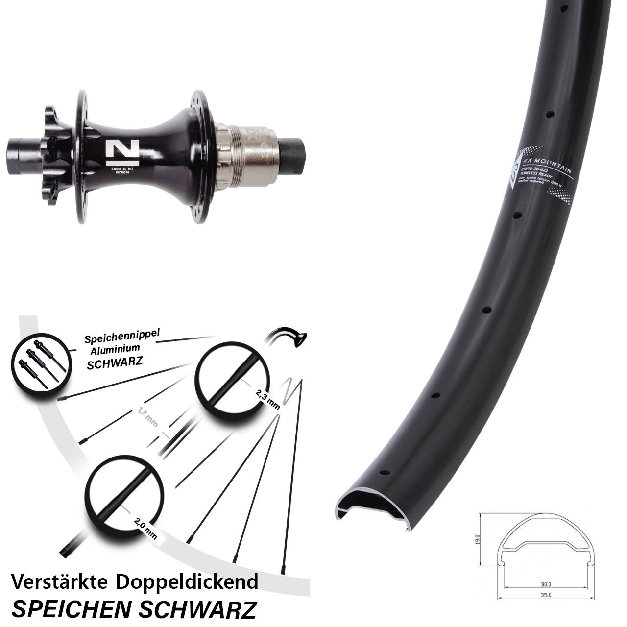 29 Zoll KX Mountain Novatec D462 Hinterrad 6-Loch 12x148 XD