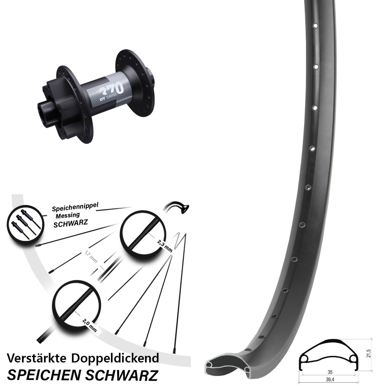 29 Zoll Ambrosio E35 DT Swiss 370 Vorderrad 6-Loch 15x100