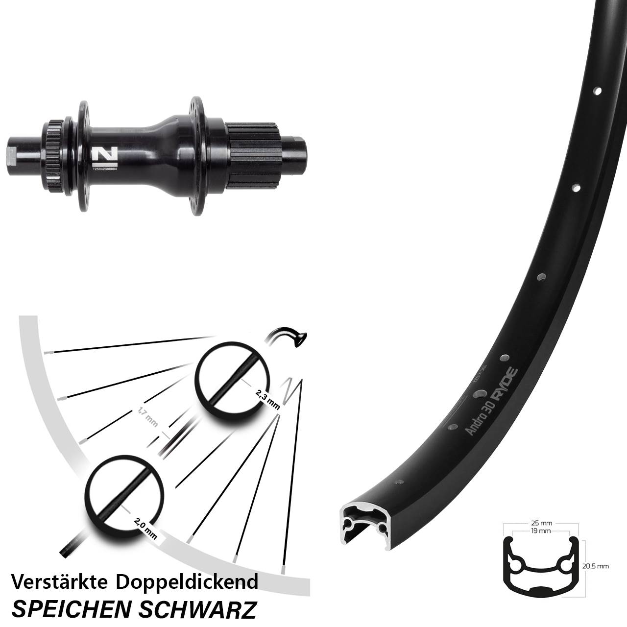 Ryde Andra 30 Novatec D792 28 Zoll Hinterrad Centerlock 12x142 Micro Spline