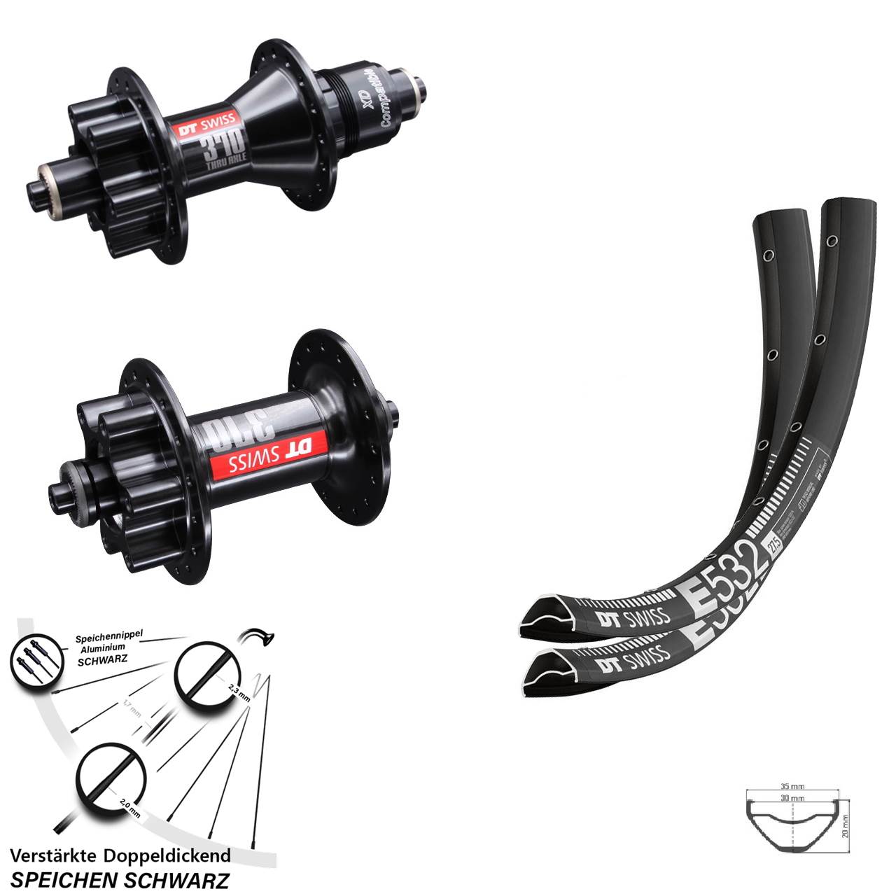 29 Zoll DT Swiss E532-370 Laufradsatz für Schnellspanner Disc 6-Loch Sram XD