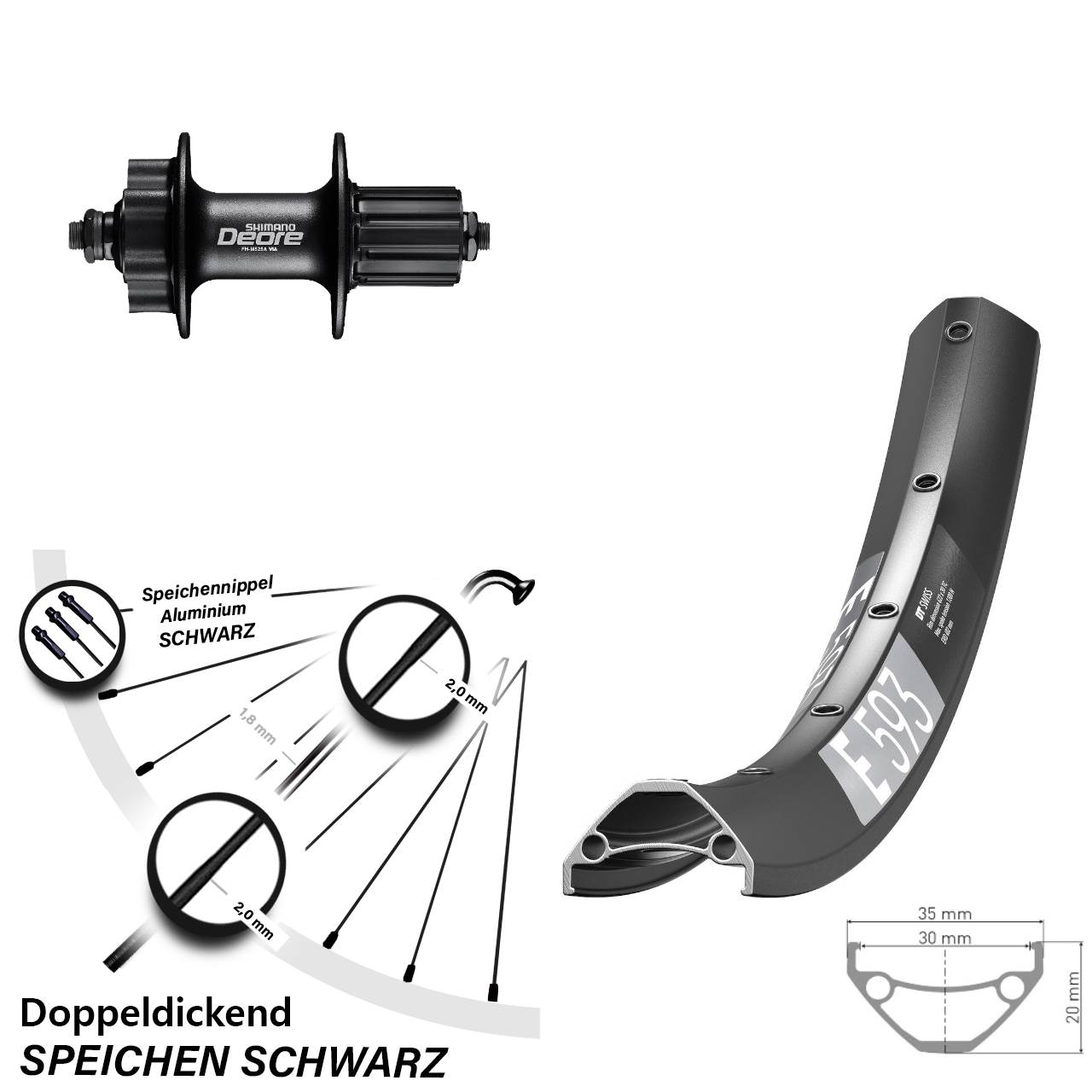 Disc Hinterrad für Schnellspanner 650B DT Swiss E593 Shimano Deore 8-11 fach HG