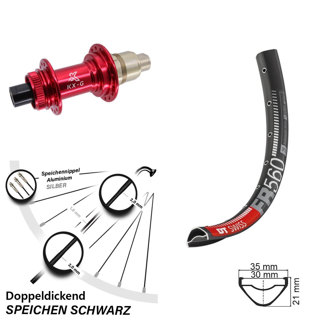 DT Swiss FR560 KX-G rot 26 Zoll Hinterrad Centerlock 12x142