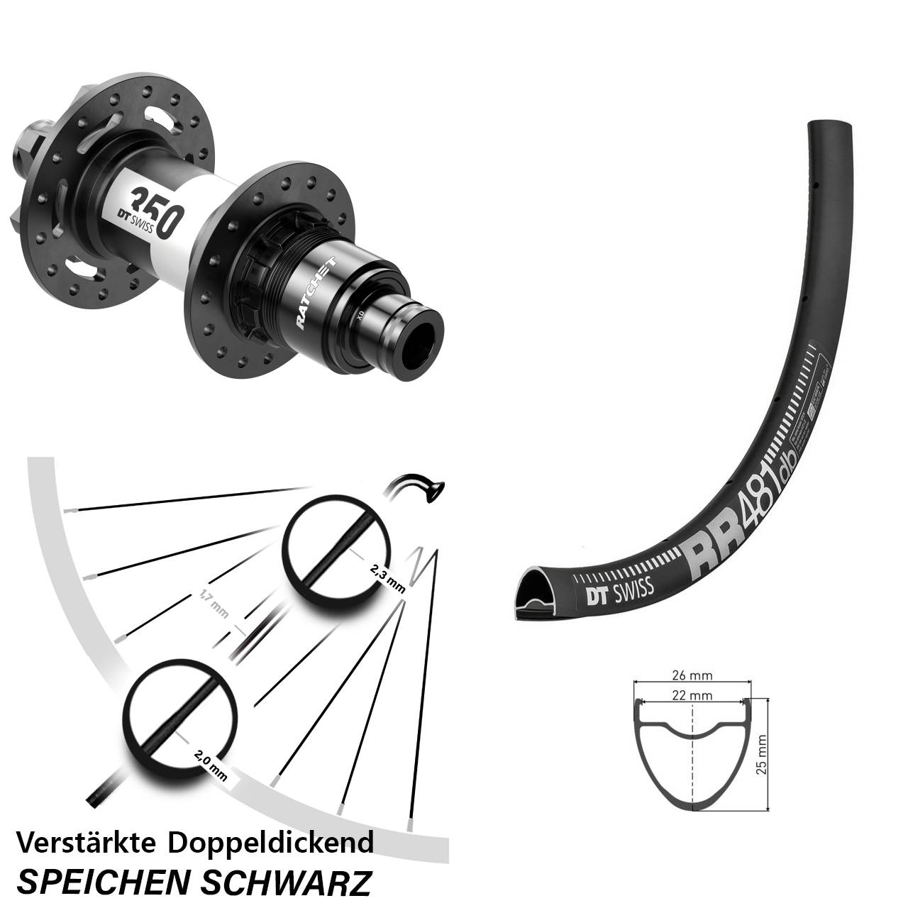 28 Zoll DT Swiss RR 481-350 Disc Laufrad 12x148 SRAM XD