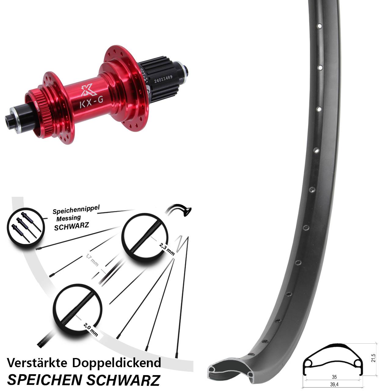 29 Zoll Ambrosio E35 KX-G rot Disc Hinterrad für Schnellspanner Micro Spline