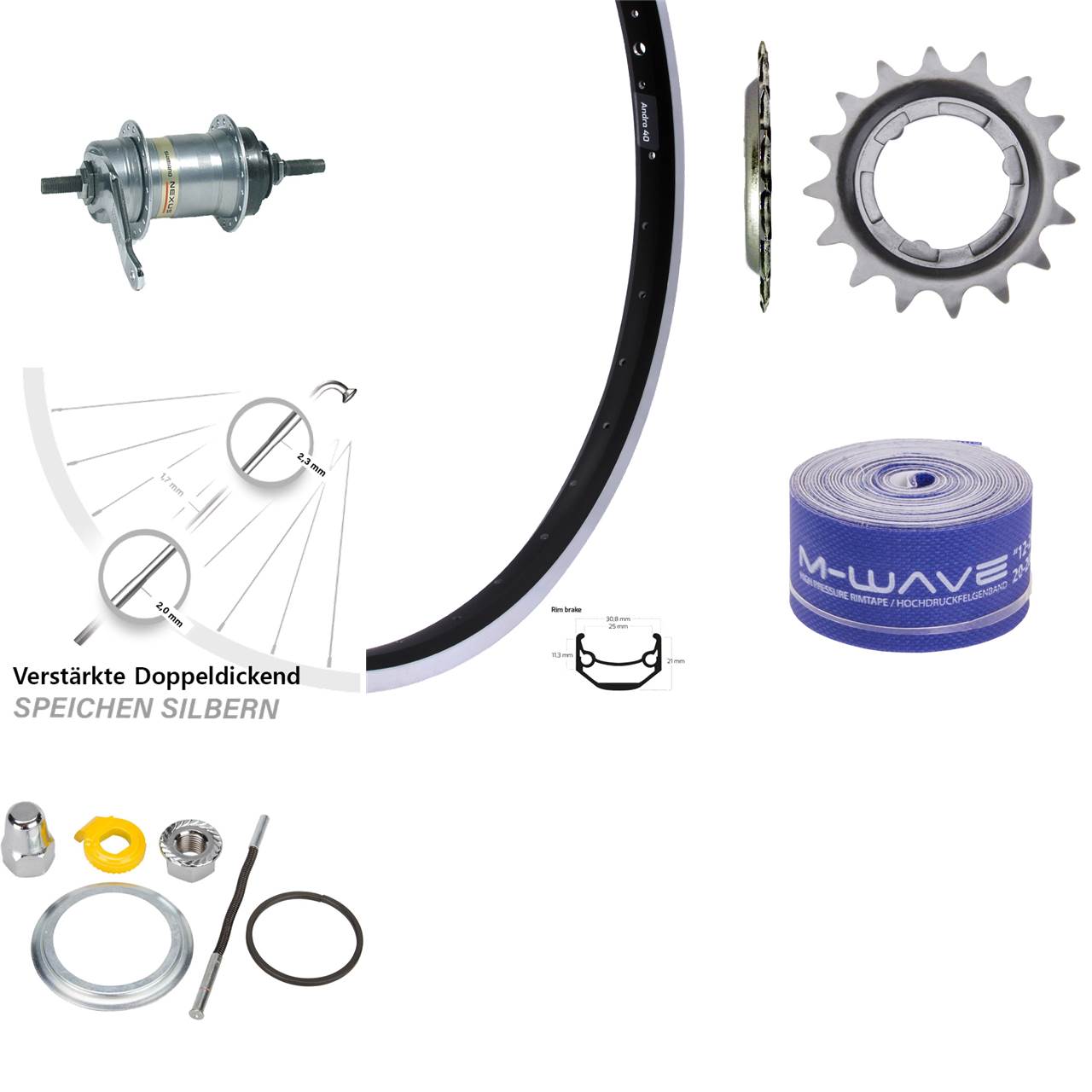 20 Zoll Ryde Andra 40 Hinterrad Shimano Nexus 3 Gang mit Rückrtittbremse