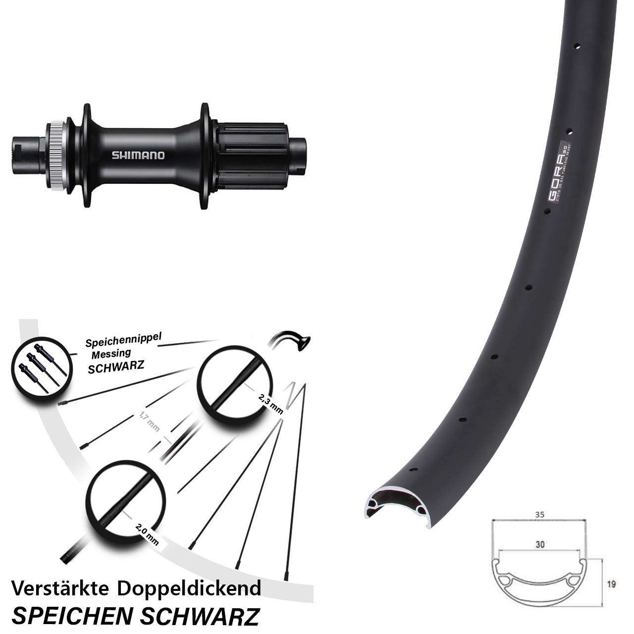 26 Zoll Gora 30 Shimano FH-MT400 Hinterrad Centerlock 12x142 8-11 fach
