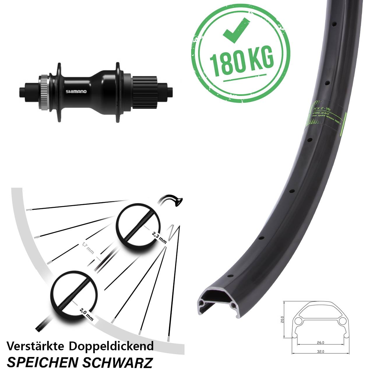 26 Zoll KX Evo Shimano FH-QC500 Disc Hinterrad für Schnellspanner Micro Spline