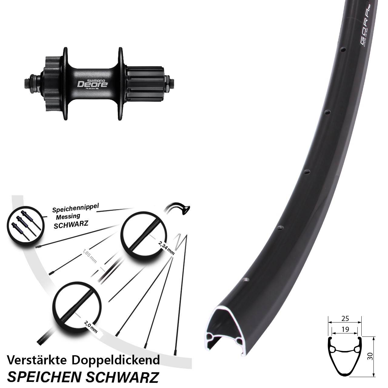 Gora Plus Shimano Deore 28 Zoll Disc Laufrad für Schnellspanner 8-11 fach HG