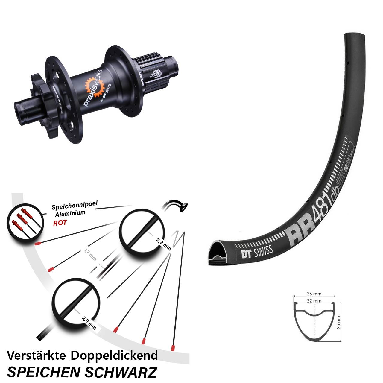 Disc Hinterrad 28 Zoll DT Swiss RR 481 350 Micro Spline 12x142