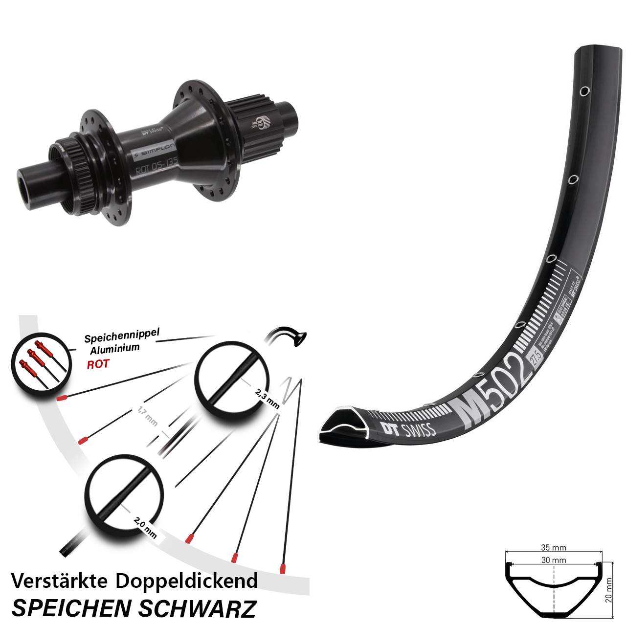 27,5 Zoll DT Swiss M502 370 Hybrid Centerlock Hinterrad 12x142 Micro Spline