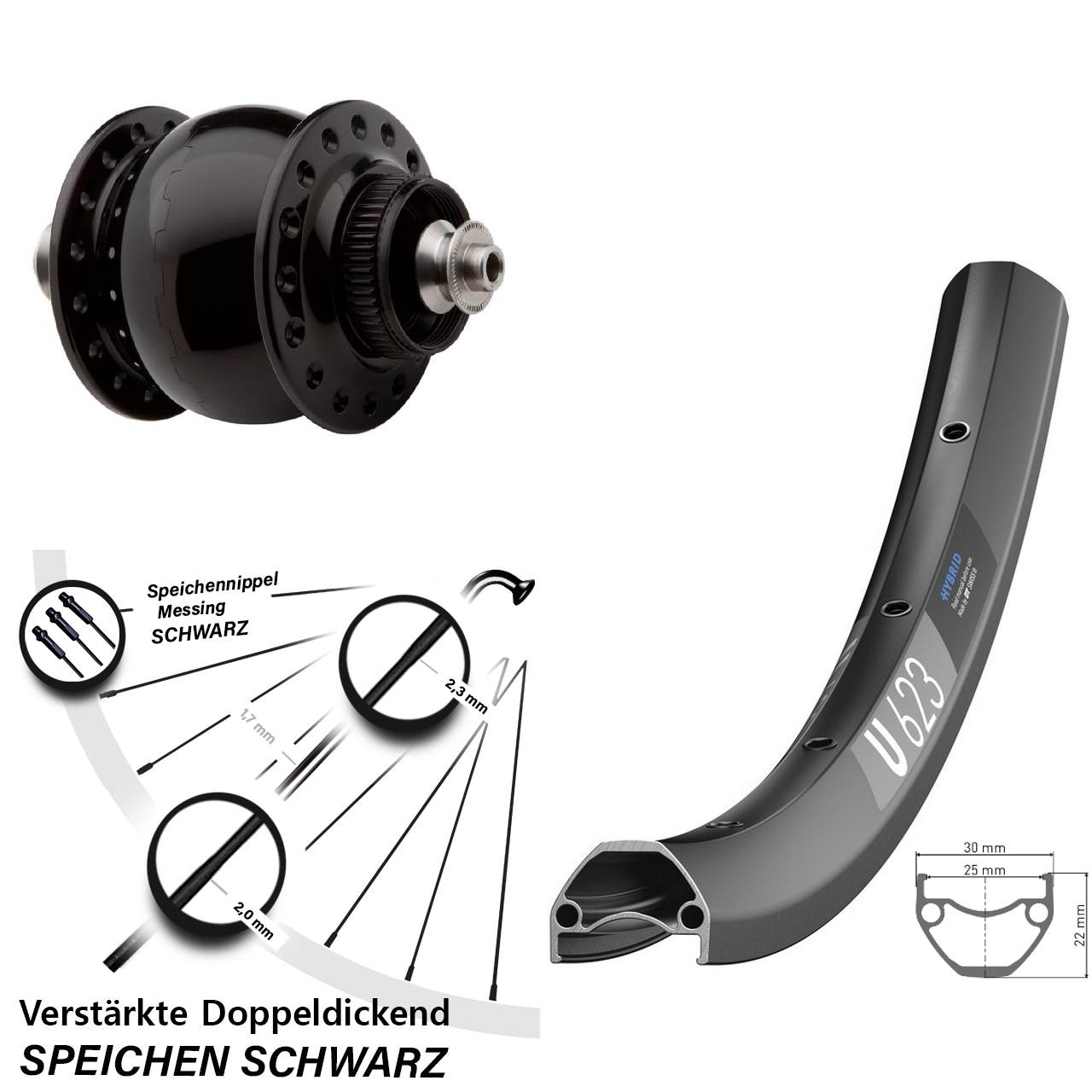 Nabendynamovorderrad Centerlock für Schnellspanner DT Swiss U 623 SON 28 Zoll