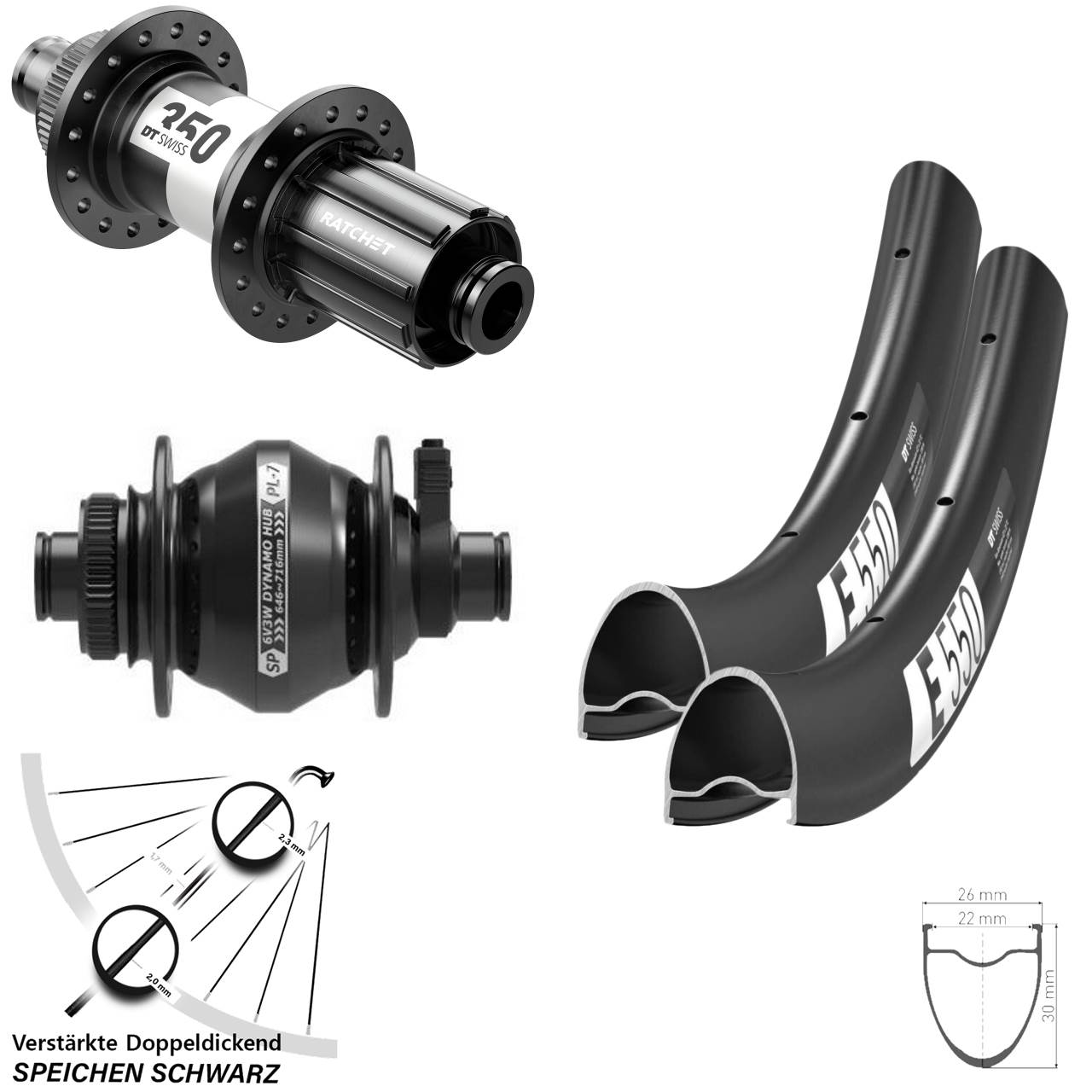 DT Swiss E550 DT Swiss 350 Shutter PL-7 28 Zoll Disc Laufradsatz 12x100/142 11-12 fach