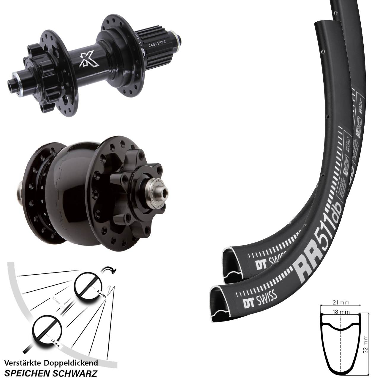 DT Swiss RR511 KX-M SON 28 Zoll 6-Loch Disc Laufradsatz Micro Spline QR schwarz