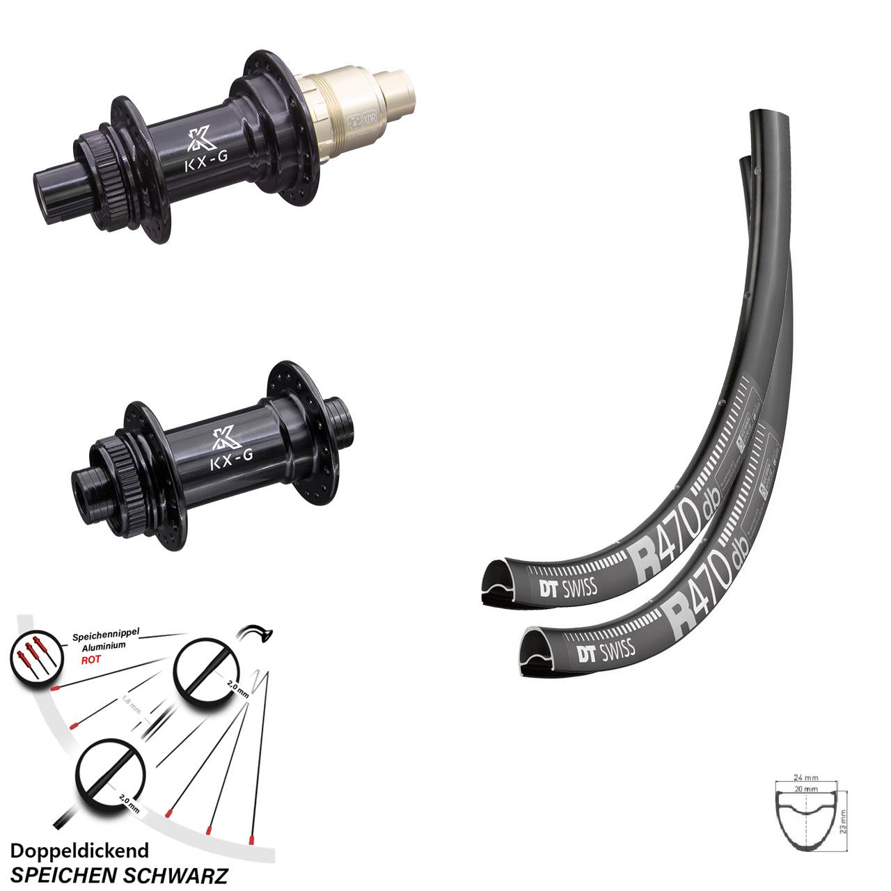 Laufradsatz 28 Zoll DT Swiss R 470 Nabe KX-G 12x100/142 Sram XD-R 12-fach