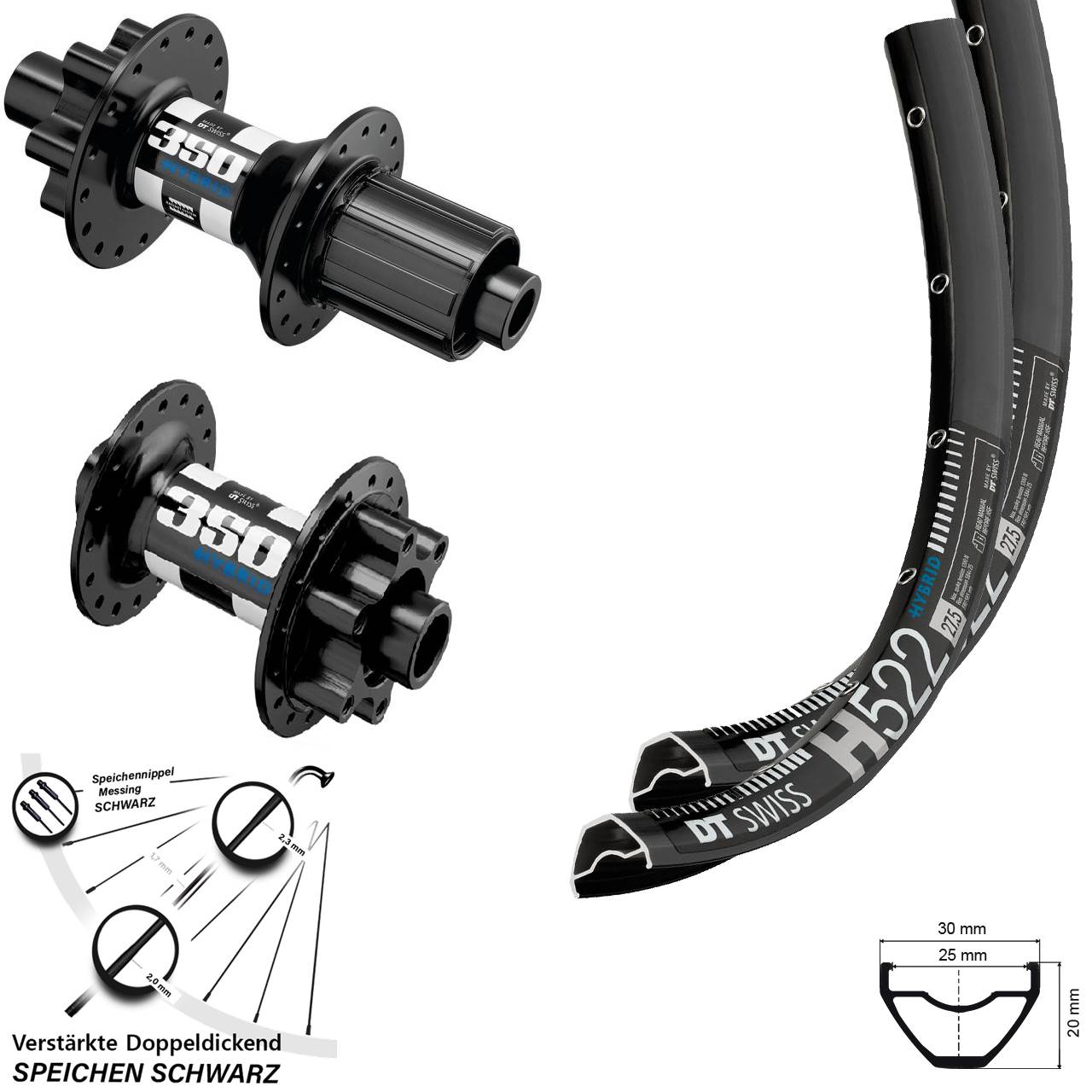 Disc Laufrad-Satz 27,5 Zoll DT Swiss H 522-350 Hybrid-350 Hybrid 8-11 fach 15x110 12x148