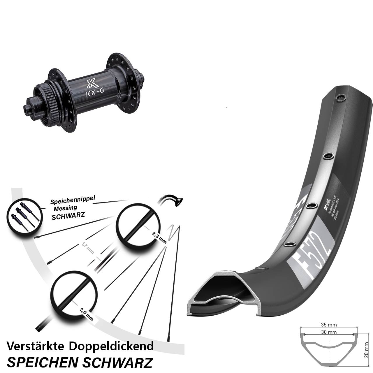DT Swiss F572 KX-G 29 Zoll Vorderrad Centerlock für Schnellspanner