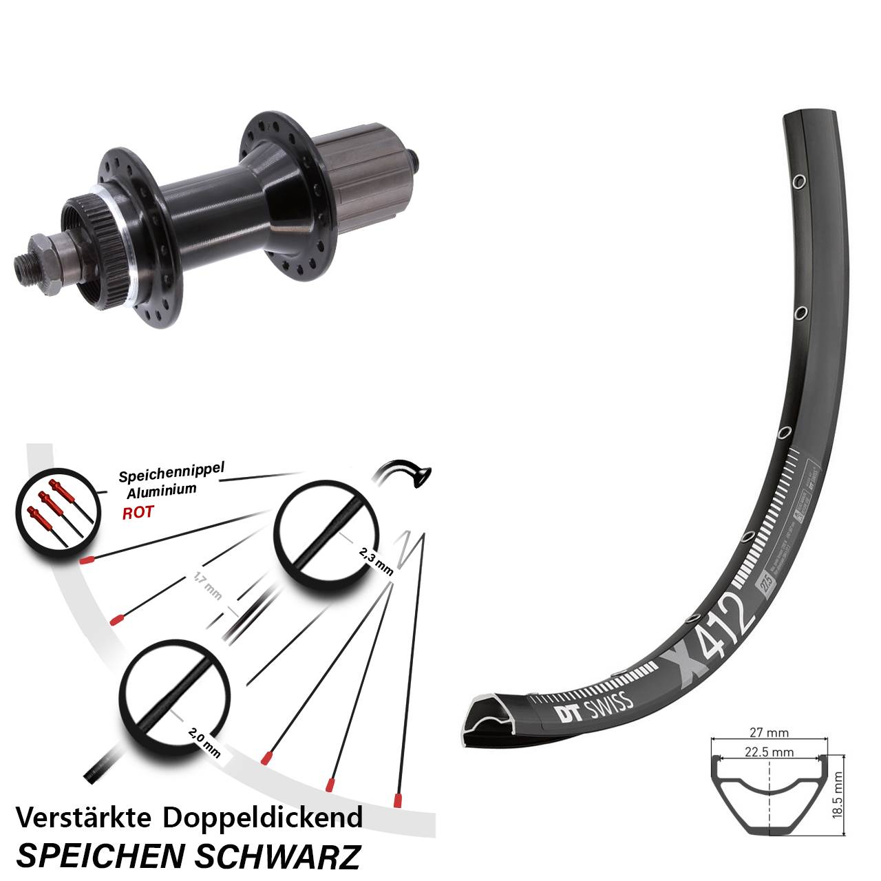 DT Swiss X 412 Joytech 5x135 mm schwarz Centerlock 29 Zoll Hinterrad QR 8-11 fach HG