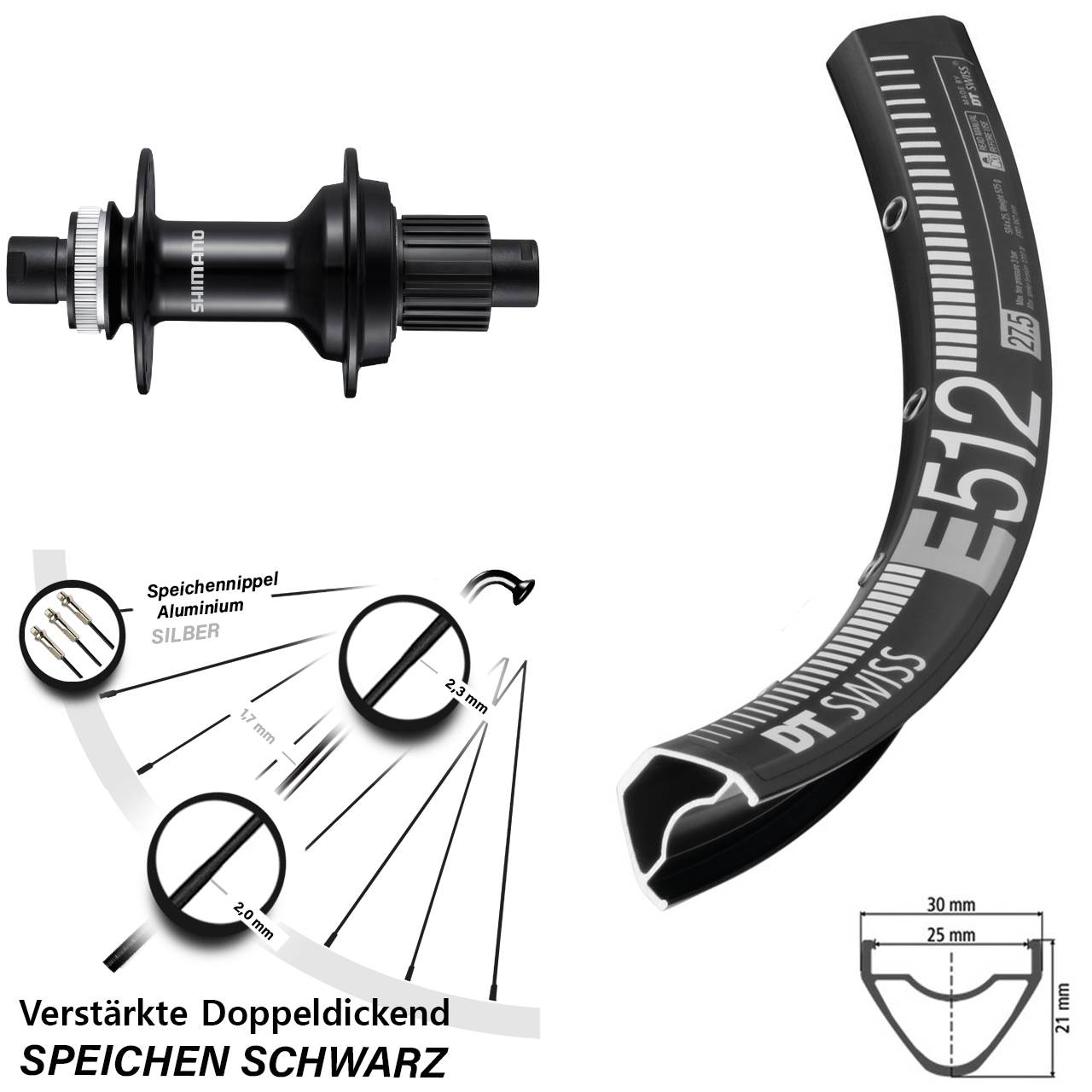 29 Zoll DT Swiss E512 Shimano FH-MT510B Laufrad 12x148 Boost Micro Spline