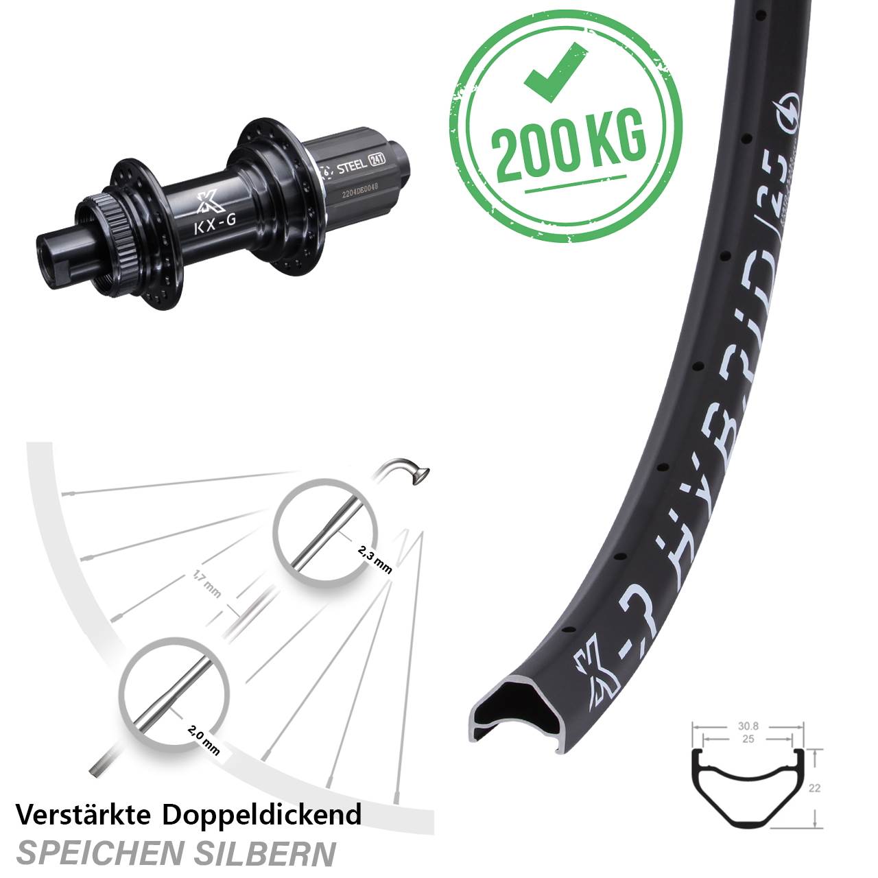 Hinterrad Centerlock 12x142 26 Zoll KX-R Hybrid 25 verstärkt 8-12 fach