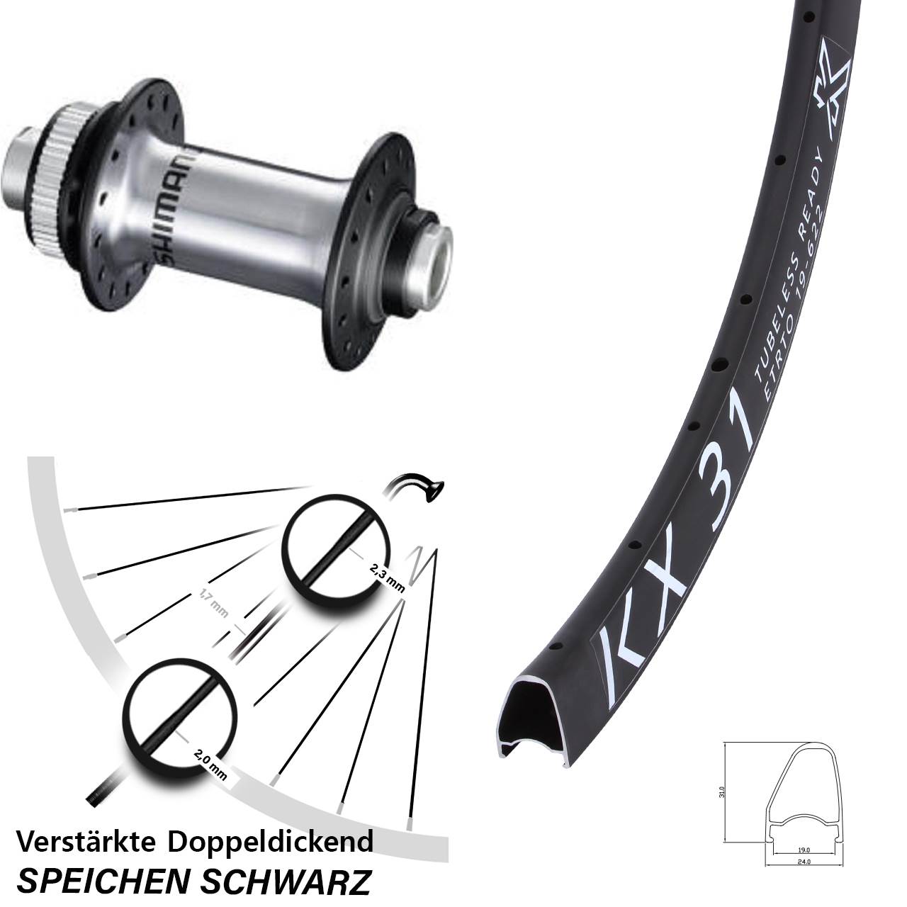 KX 31 Offset Shimano HB-RS770 28 Zoll Centerlock Vorderrad 12x100