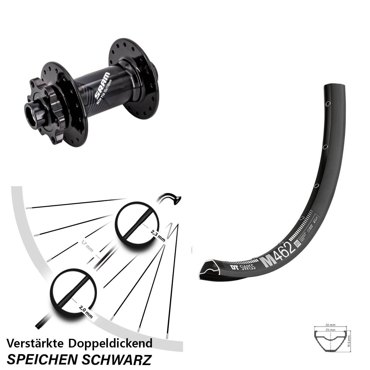 Boost Disc Vorderrad 15x110 27,5 Zoll DT Swiss M 462 Sram 716
