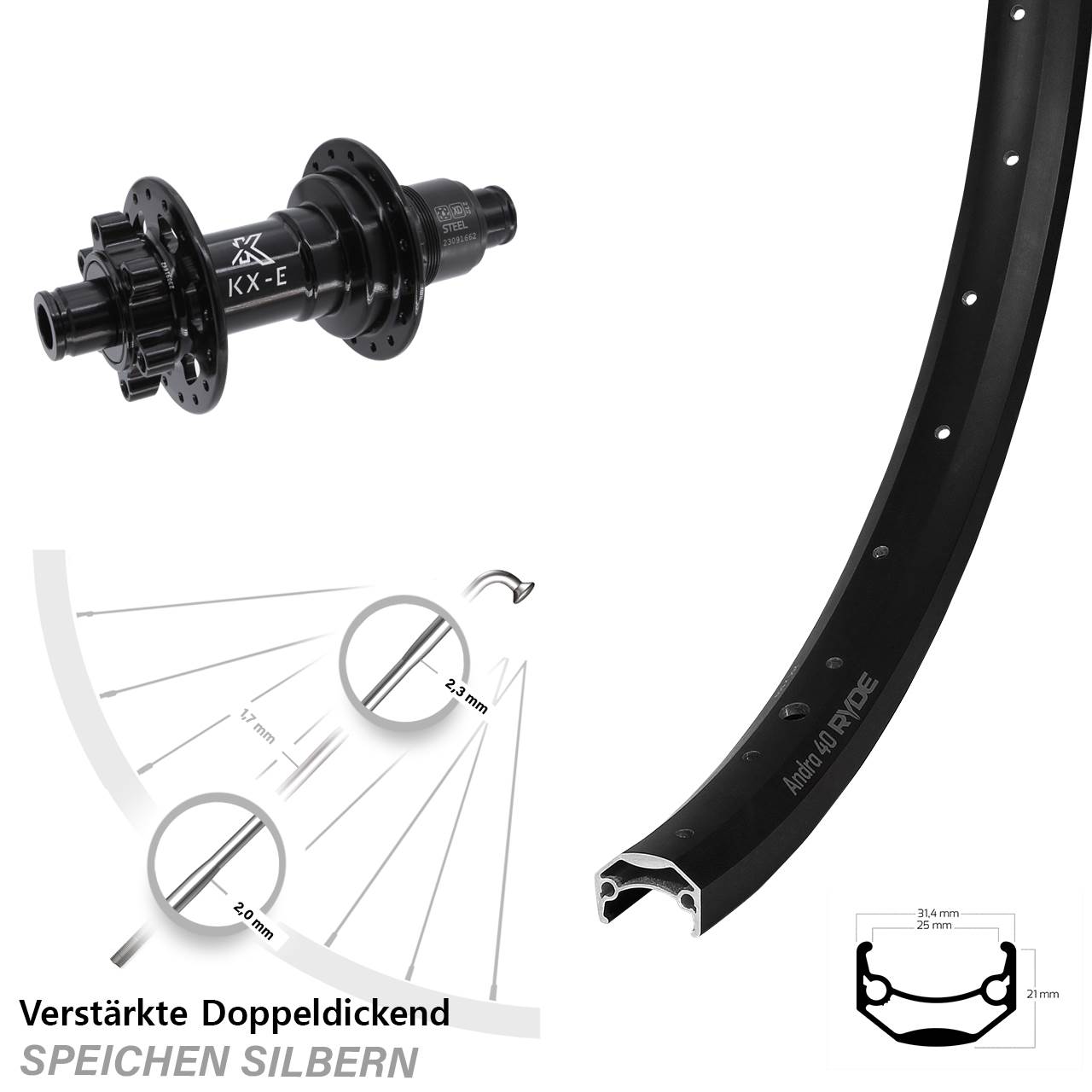 Disc Laufrad 20 Zoll Ryde Andra 40 KX-E Heavy Duty SRAM XD 12x148