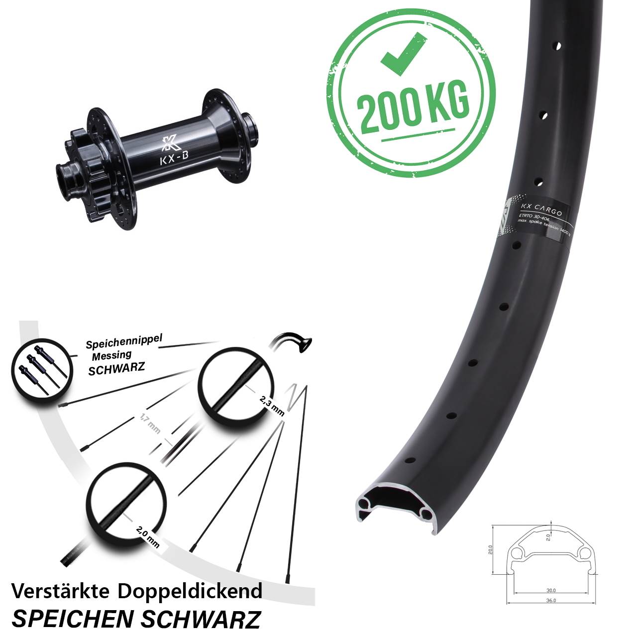 KX Cargo verstärkt 20 Zoll Disc Laufrad 15x110 Boost