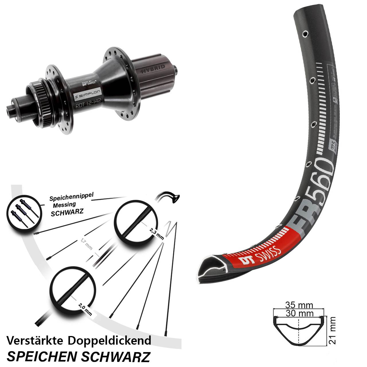 26 Zoll DT Swiss FR 560-370 Hybrid Disc Hinterrad für Schnellspanner 8-11 fach HG